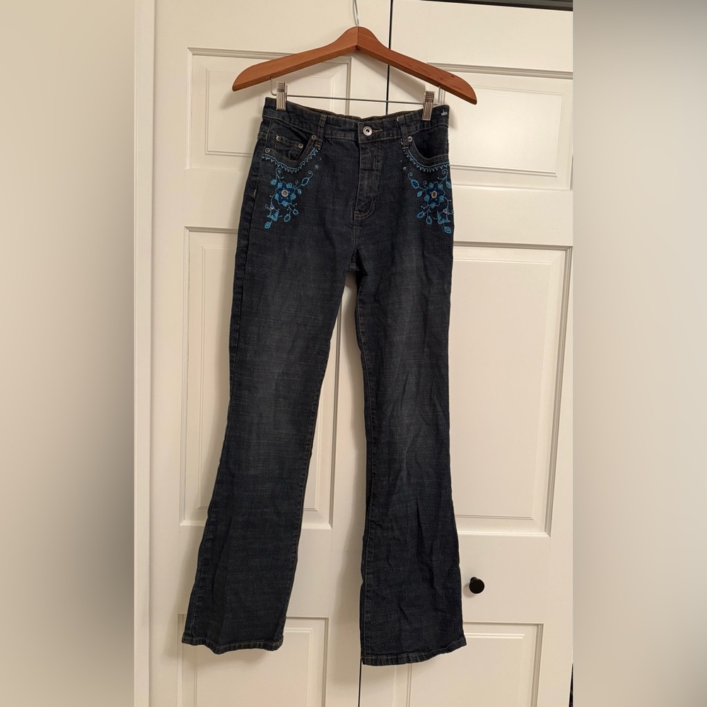 Elegant Blue Embroidered Women's Boot Cut Jeans